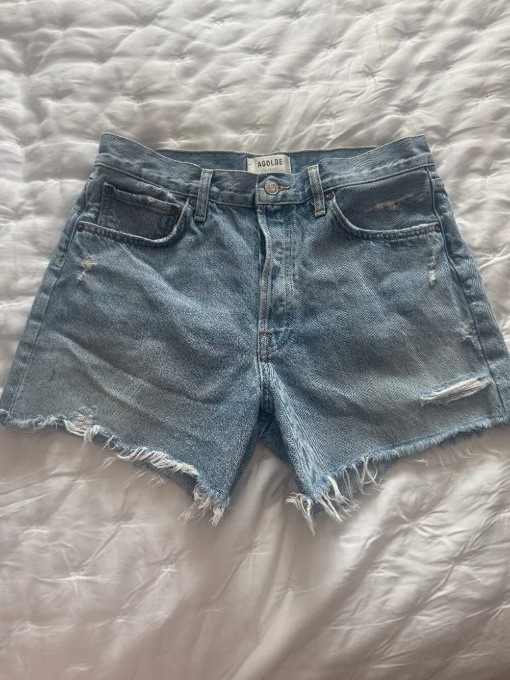 Agolde Parker Long Denim Shorts Size 29 Light Wash Distressed 100% Cotton